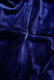 Marineblauwe sexy effen patchwork rugloze strapless rokjurken met één stap