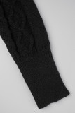 Черный сексуальный сплошной пэчворк с пряжкой и V-образным вырезом с длинным рукавом из двух частей