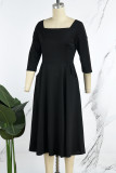 Zwarte elegante effen patchwork zak U-hals A-lijn jurken