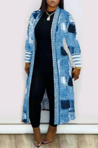 Blauer Casual Print Cardigan Plus Size Mantel