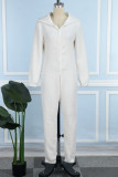 Weiße Casual Living Solid Patchwork-Jumpsuits mit Kapuze und Kragen