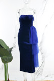 Темно-синие сексуальные однотонные лоскутные платья с открытой спиной и без бретелек в один шаг с юбкой