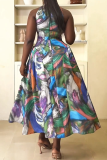 Multicolor Daily Elegant Print Hollowed Out Fold Printing O Neck Printed Dress Dresses
