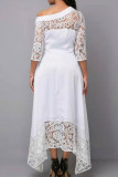 Белые элегантные однотонные кружевные лоскутные платья с косым воротником и нерегулярными платьями