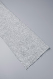 Grey Casual Solid Slit Asymmetrical Turtleneck Tops