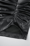 Negro Sexy Sólido Patchwork Cremallera Flaco Mediados De Cintura Color Sólido Bottoms