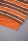 Vestidos de falda envueltos con cuello en O y botones de patchwork a rayas dulces naranjas