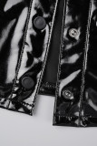 Schwarze Street Solid-Oberbekleidung mit Umlegekragen und Schnalle
