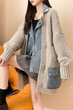 Dark Gray Casual Color Block Patchwork Pocket Buttons Cardigan Collar Outerwear