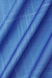 Bleu décontracté imprimé Patchwork cordon de serrage poche boucle col rabattu manches longues deux pièces