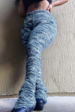 Pantaloni patchwork con altoparlante a vita media con taglio patchwork a blocchi di colore blu Street