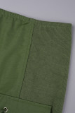Green Street Solid Patchwork Tasche Kreuzgurte Reißverschluss O-Ausschnitt Langarm Zweiteiler