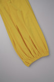 Желтые уличные однотонные ажурные лоскутные длинные платья с высоким вырезом и круглым вырезом