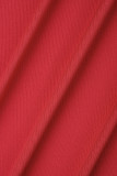 Patchwork sólido elegante vermelho sem cinto Vestidos de saia lápis com decote em V （Sem cinto）