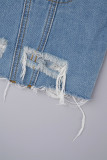 Blue Street - Veste en jean classique à manches longues et col rabattu avec boucle en patchwork déchiré uni