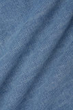 Blue Street Solid Patchwork Buckle Turndown Collar Long Sleeve Regular Ripped Cropped Denim Jacket