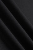 Camisetas pretas casuais com estampa vintage patchwork decote oco