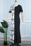 White Black Elegant Print Patchwork O Neck Printed Dress Dresses
