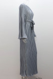 Robe longue plissée à col rond, couleur unie, gris Street