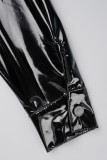 Schwarze Street Solid-Oberbekleidung mit Umlegekragen und Schnalle