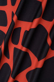 Rode straatprint uitgeholde patchwork jurk met O-hals en print