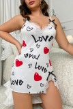 Preto Sexy Living Print Fenda Spaghetti Strap Plus Size Pijamas