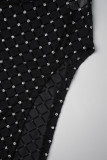 Zwarte sexy bronzing patchwork hoge opening mesh o-hals lange jurkjurken