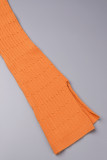 Pantaloni in tinta unita a matita a vita alta regolari con spacco patchwork solido elegante arancione
