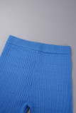 Bleu élégant solide Patchwork fente régulière taille haute crayon couleur unie bas