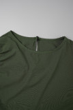 Robe longue à col rond, vert armée, couleur unie, ajourée, Patchwork, ouverture haute, col rond