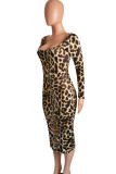 Estampado de leopardo Vestido estampado con cuello en U y retazos rasgados de leopardo sexy Vestidos