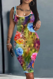 Абрикосовое сексуальное повседневное платье с принтом, базовое платье с U-образным вырезом, платья