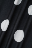 Schwarzer, lässiger, gepunkteter Patchwork-Bleistiftrock mit V-Ausschnitt und Kleider in Übergröße