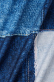Robe bleue décontractée à blocs de couleurs, patchwork, col rond, imprimée, grande taille