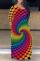 Цветные повседневные платья с принтом и V-образным вырезом и длинными рукавами