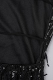 Черные знаменитости с однотонными блестками в стиле пэчворк и открытой спиной на тонких бретельках, платья-юбки с запахом