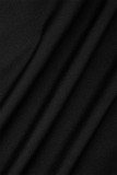 ブラック ストリート ソリッド パッチワーク ドローストリング フード付きカラー ロング ドレス ドレス