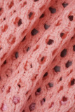 Розовые сексуальные однотонные рваные лоскутные топы с круглым вырезом