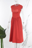 Красные сладкие однотонные лоскутные платья с круглым вырезом и застежкой-молнией