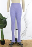 Pantaloni in tinta unita a matita a vita alta regolari con spacco patchwork solido elegante viola