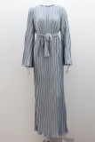 Grey Street Solid Patchwork Pleated O Neck Long Dress Dresses