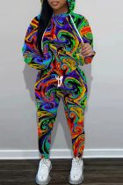 Multicolor Estampado casual Cuello con capucha básico Manga larga Dos piezas