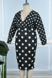 Черная повседневная юбка-карандаш в горошек с V-образным вырезом и платьями больших размеров