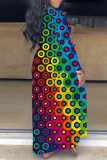 Multicolor Casual Rainbow Print Basic V Neck Long Sleeve Loose Maxi Dress