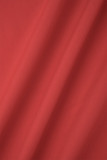 Rote, süße, einfarbige Kleider mit Patchwork-Reißverschluss und O-Ausschnitt in A-Linie