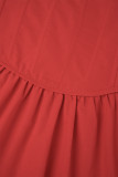 Red Sweet Solid Patchwork Zipper O Neck Vestidos linha A
