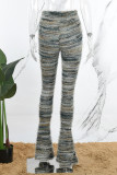 Bota de retalhos em bloco de cor de rua cinza ciano com corte médio na cintura e calça de retalhos