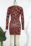 Red Street Print Hollowed Out Patchwork O Neck Printed Dress Dresses