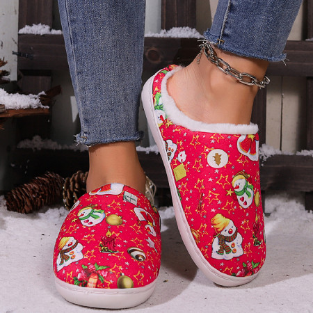 Red Casual Living Patchwork Printing Round Keep Warm Comfortable Shoes