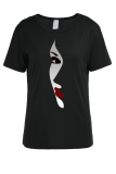 Zwarte casual street-t-shirts met geleidelijke verandering en patchwork met O-hals